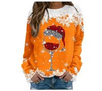Maglione da donna, invernale, caldo, con cappuccio, caldo, a maniche lunghe, taglia grande, con renna stampata a buon mercato, con scritta "Christmas, arancione, S