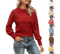 Maglione da donna invernale, oversize, caldo, da donna, autunno, elegante, in cotone, con pompon, girocollo, a maglia grossa, maglione termico, morbido maglione corto, bianco, xxl