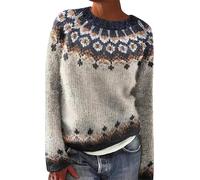 Maglione da donna, Kashmir, caldo, leggero, a maniche lunghe, chic, arcobaleno, girocollo, alla moda, elegante, elástico, maglione in maglia, norvegese, inverno oversize, maglione da donna, 2-beige, L