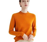 Maglione da donna lavorato a maglia con collo a lupetto a maniche lunghe, maglione basic 100% lana merino, Zucca, L
