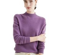 Maglione da donna lavorato a maglia con collo a lupetto a maniche lunghe, maglione basic 100% lana merino, Viola scuro, M