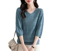 Maglione da donna lavorato a maglia maglione primavera autunno scavare fuori t-shirt allentato maglione stile coreano, Blu, L