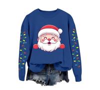 Maglione da donna Merry Christmas con grafica natalizia, elegante felpa a maniche lunghe da donna, Blu marino, XXL