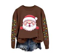 Maglione da donna Merry Christmas con grafica natalizia, elegante felpa a maniche lunghe da donna, marrone, L