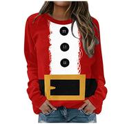 Maglione da donna Merry Christmas divertente stampa maglione a maniche lunghe felpa casual camicetta elegante stile casual per le donne, Colore: rosso, XL