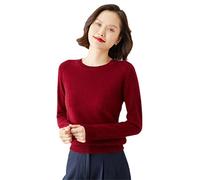 Maglione da donna O-Collo Cashmere Solido Pullover Slim Bottoming Manica lunga Casual Maglione Di Base, Borgogna, S