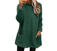 Maglione da donna, oversize, a maniche lunghe, con tasche, in peluche, a maniche lunghe, girocollo, tinta unita, casual, in cotone, da donna, per adolescenti, ragazze, verde, XXL