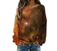Maglione da donna per feste e Galaxy a maglia Basic, maglietta a maniche lunghe, motivo cielo stellato, stampa con glitter, S rosa, XL