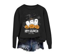 Maglione da donna per Halloween, con grafica di Halloween, senza girocollo, casual, a maniche lunghe, alla moda, comodo, vestibilità larga, con stampa, Nero , L