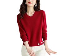 Maglione da donna rosso lavorato a maglia corta - Primavera Inverno Moda, Borgogna, S