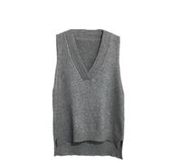 Maglione da donna semplice con scollo a V retrò gilet lavorato a maglia maglione sciolto senza maniche camicia di fondo pullover gilet casual, grigio, M