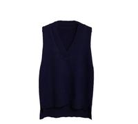 Maglione da donna semplice con scollo a V retrò gilet lavorato a maglia maglione sciolto senza maniche camicia di fondo pullover gilet casual, blu navy, XL