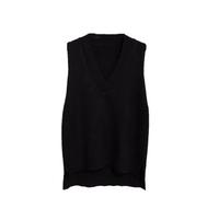 Maglione da donna semplice con scollo a V retrò gilet lavorato a maglia maglione sciolto senza maniche camicia di fondo pullover gilet casual, Nero , M