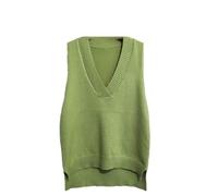 Maglione da donna semplice con scollo a V retrò gilet lavorato a maglia maglione sciolto senza maniche camicia di fondo pullover gilet casual, EN8, M
