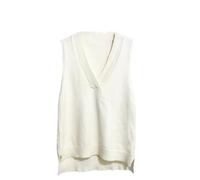 Maglione da donna semplice con scollo a V retrò gilet lavorato a maglia maglione sciolto senza maniche camicia di fondo pullover gilet casual, bianco, M