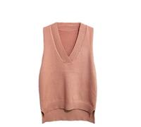 Maglione da donna semplice con scollo a V retrò gilet lavorato a maglia maglione sciolto senza maniche camicia di fondo pullover gilet casual, Arancione, XL