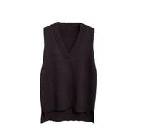 Maglione da donna semplice con scollo a V retrò gilet lavorato a maglia maglione sciolto senza maniche camicia di fondo pullover gilet casual, Caff, M