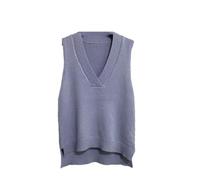 Maglione da donna semplice con scollo a V retrò gilet lavorato a maglia maglione sciolto senza maniche camicia di fondo pullover gilet casual, Blu, S