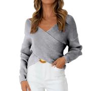 Maglione da donna UK Elegante Baggy V Neck Jumper per le donne UK Manica Lunga Maglia Top Autunno Maglione lavorato a maglia Plus Size Off The Shoulder Pullover Solido Pullover Maglioni Termici Top