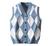 Maglione da donna Y2K Plaid lavorato a maglia Streetwear Preppy Style V Scollo Crop Maglieria Solido Basic Uomo Maglione Confortevole Basic Canottiera per Ragazze, Blu, 3XL
