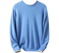 Maglione da Uomo 100% Cashmere O-Neck Pullover Lavorato A Maglia Autunno A Maniche Lunghe, Sky Blue, S