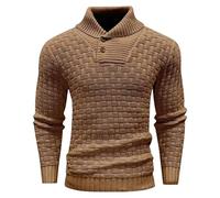Maglione da uomo a collo alto a maniche lunghe con collo a scialle lavorato a maglia con scollo a V maglione a nido d'ape slim fit maglione da pescatore, Colore 5, L