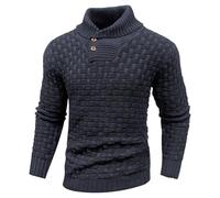Maglione da uomo a collo alto a maniche lunghe con collo a scialle lavorato a maglia con scollo a V maglione a nido d'ape slim fit maglione da pescatore, Colore 3, L
