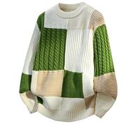 Maglione da uomo a collo rotondo - Maglione invernale di grandi dimensioni casual Patchwork Felpa chic ed elegante taglio ampio caldo maglione stile vintage streetwear multiuso a maniche lunghe