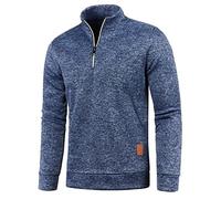Maglione da uomo a maglia con colletto alto a 1/4 zip, mezza chiusura lampo, maglione plaid in pile, foderato a maglia, collo alto, caldo, a maniche lunghe, colletto alto, Blu marino, L