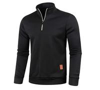 Maglione da uomo a maglia con colletto alto a 1/4 zip, mezza chiusura lampo, maglione plaid in pile, foderato a maglia, collo alto, caldo, a maniche lunghe, colletto alto, Nero , L