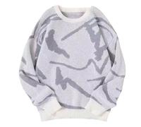 Maglione da uomo a maniche lunghe girocollo grafico a blocchi di colore casual maglione pullover lavorato a maglia, bianco, L