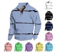 Maglione da uomo a righe maglione da uomo con collo a bottone, maglione da ufficio maglione invernale da esterno Henley felpa morbida calda con 3 bottoni felpa autunno manica lunga pullover, blu cielo