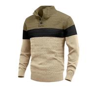 Maglione da uomo a tre bottoni, leggero, lavorato a maglia, casual, stile Henley, collo alto, morbido, alla moda, 67, L
