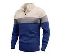Maglione da uomo a tre bottoni, leggero, lavorato a maglia, casual, stile Henley, collo alto, morbido, alla moda, 66, L