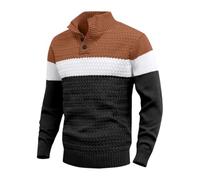 Maglione da uomo a tre bottoni, leggero, lavorato a maglia, casual, stile Henley, collo alto, morbido, alla moda, 68, L