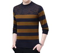 Maglione da uomo alla moda con scollo rotondo a righe a contrasto giuntato caldo a maniche lunghe, Huang, L
