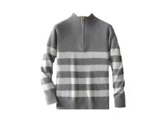 Maglione da uomo Autunno Inverno Percento% Lana Merino Maglione Collo Mezzo Zip Cashmere Stripe Pullover spesso, grigio, L