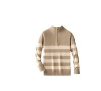 Maglione da uomo Autunno Inverno Percento% Lana Merino Maglione Collo Mezzo Zip Cashmere Stripe Pullover spesso, Lighttan, L