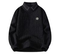 Maglione da uomo, casual, in cotone, a mezza zip, girocollo, in pile, oversize, per l'inverno, lo sport, da lavoro, basic con abbottonatura in maglia e pile, 111, XL