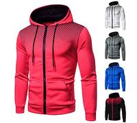 Maglione da uomo con cappuccio, da uomo, grigio, felpa slim fit, leggero, con motivo a pois, per attività all'aria aperta, sportiva, a maniche lunghe, per le mezze stagioni, Colore: rosso, xxl