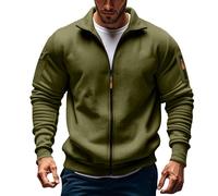 Maglione da uomo con cerniera, a maniche lunghe, oversize, invernale, con tasca sulla parte superiore del braccio, maglione da lavoro, casual, a collo alto, felpa leggera da uomo, verde, 5XL