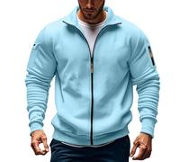 Maglione da uomo con cerniera, a maniche lunghe, oversize, invernale, con tasca sulla parte superiore del braccio, maglione da lavoro, casual, a collo alto, felpa leggera da uomo, Azzurro, L