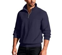 Maglione da uomo con cerniera a un quarto e cavo, lavorato a maglia con | Tessuto lavorato a maglia a maniche lunghe termiche traspiranti Soft Touch