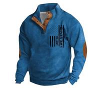 Maglione da uomo con chiusura lampo, felpe per uomo a maniche lunghe, comodo, senza cappuccio, in cotone, per il tempo libero, mezza zip, a maniche lunghe, casual, da uomo 2, Blu, L