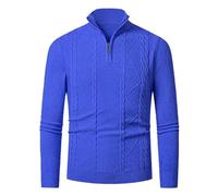 Maglione da uomo con risvolto solido lavorato a maglia calda a maniche lunghe di base pullover panno comodo per il tempo libero maglione, R-688 Blu, M