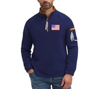 Maglione da uomo con scollo a 1/4, in pile, a maniche lunghe, con colletto alto, mezza zip, senza cappuccio, a maniche lunghe, Blu marino, S