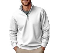 Maglione da uomo con scollo a V, felpa da uomo, Xxl senza cappuccio, con mezza zip, tinta unita, comodo con cappuccio, a maniche lunghe, con cappuccio, bianco, L