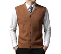 Maglione da uomo con scollo a V Gilet Gioventù Tinta unita Lana Senza Maniche Gilet Cardigan Top, Marrone scuro, XL