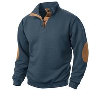 Maglione da uomo con scollo a V, senza cappuccio, patchwork, toppe a gomito, vestibilità larga, retrò, con colletto alto, con bottoni, a maniche lunghe