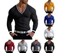 Maglione da uomo con scollo a V, vestibilità aderente, per allenamento, per attività all'aperto, senza cappuccio, a maniche lunghe, vestibilità comoda, da allenamento, per allenamento, Blu, XXX-Large